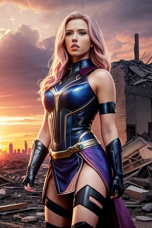 Hayden Panettiere、Lying down、torn suit、I'm wearing a skirt、masterpiece, 1 girl, マーベルのサイロックとしてbeautiful女性, X-Men Psylocke Cosplay、purple suit、Fine and delicate features, Futuristic New York Background, Science fiction, blonde, super heroine, heroic, perfect balance, photograph, 超realistic, masterpiece, 8k, large format camera, 110mm lens, dynamic lighting, rim lighting、official art, extremely detailed CG 8K wallpaper, perfect lighting, De color, bright_amount_method_light, piel bright, (masterpiece:1.0), (Better_quality:1.0), ultra high resolution, 4k , Super detailed, director of photography, 8K, HDR, Altas Resolightones, (confused:1.2), kodak portrait 400, film grain, blurred background, (Bokeh:1.2), Lens flare, (lively_color:1.2), プロのphotograph撮影, (beautiful_method:1.5),More detailed 8K.Unreal Engine:1.4,Hmm,La Better calidad:1.4, realistic:1.4, Skin temperature:1.4, masterpiece:1.8,masterpiece, Better calidad,object object], (detailed facial features:1.3),(Anti-sedentary apocalyptic destroyed city:1.4), (Apocalyptic Sunset:1.4)