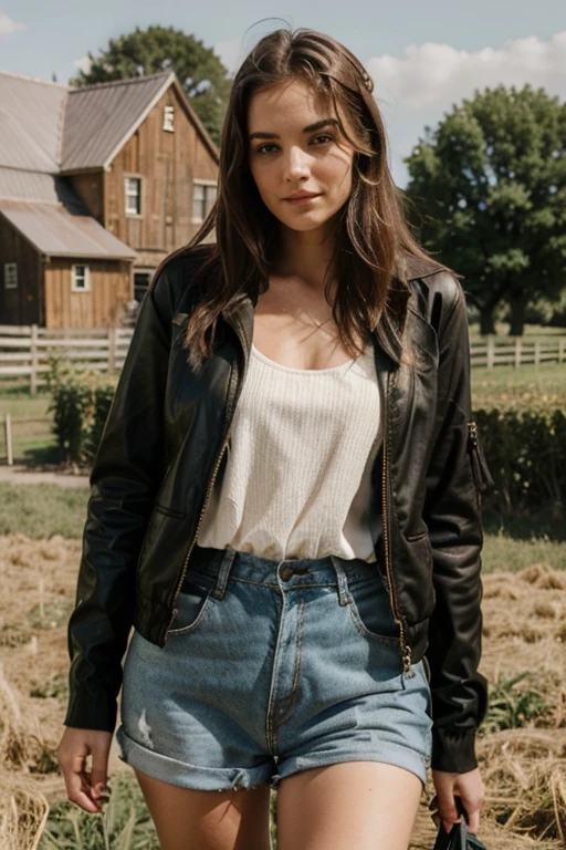 une femme de 25 ans, sexy farm girl outfit, en lyngerie