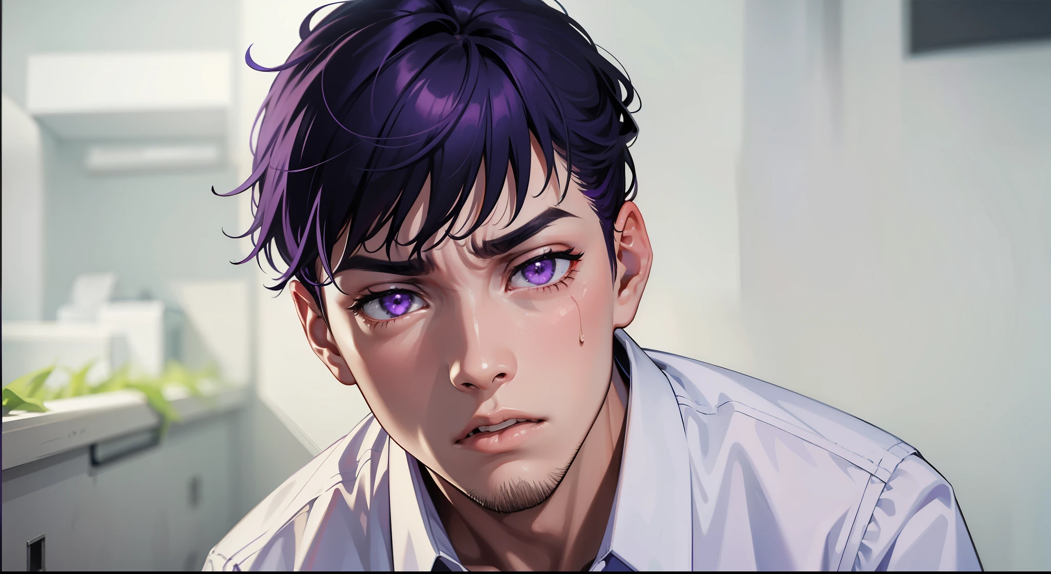 17 years old purple eyes is full of anger rage is angry upset wants to abuse someone scream wants to hit, esta ofendido