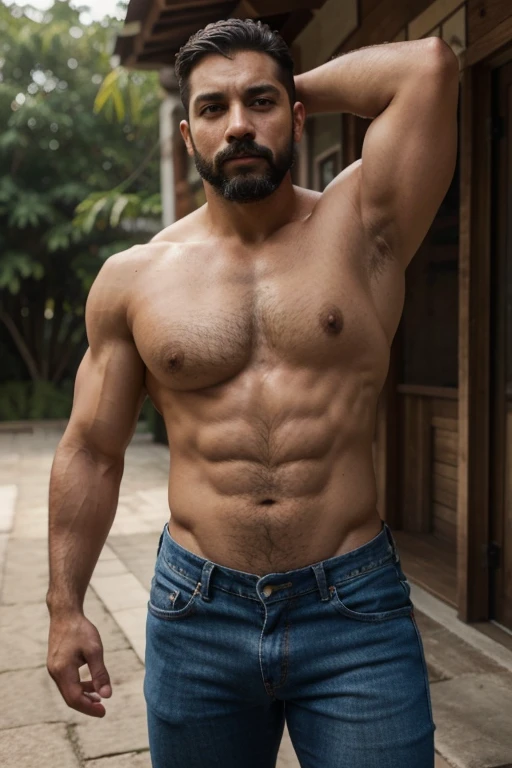 Brazilian man, cuerpo completo, Big body muscular, muy nalgon, musculoso con barba y bigote , La mejor calidad,4k,8k,Hombre muy atractivo con barba, Vello facial bien cuidado, Pescador, Impresionante, realista, Imagen ultrarrealista, Bigote natural, Hombre viejo,foto retrato suave 8 k, Retrato muy detallado, Bigote grueso, Estilo hiperrealista, Barba fina y brillante, vello facial corto, Barba incipiente, Pescador, cara detallada, Retrato ultra realista, cabello canoso, Big muscles, Big butt ,naked jeans