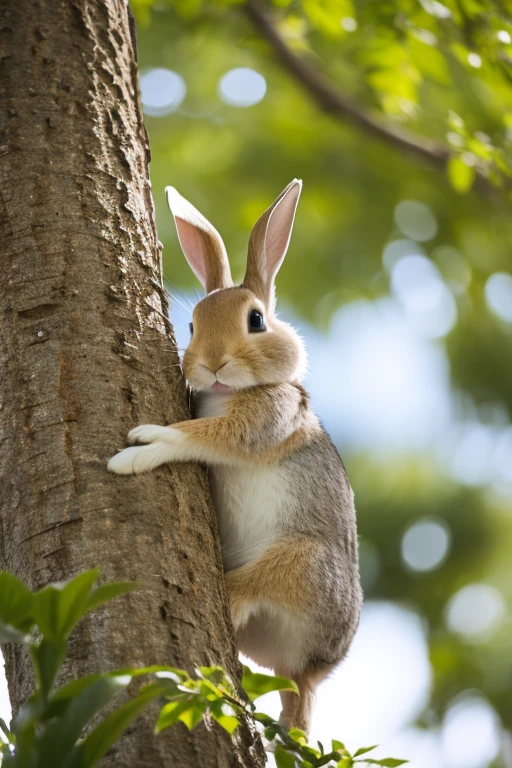 Rabbit climbing a tree