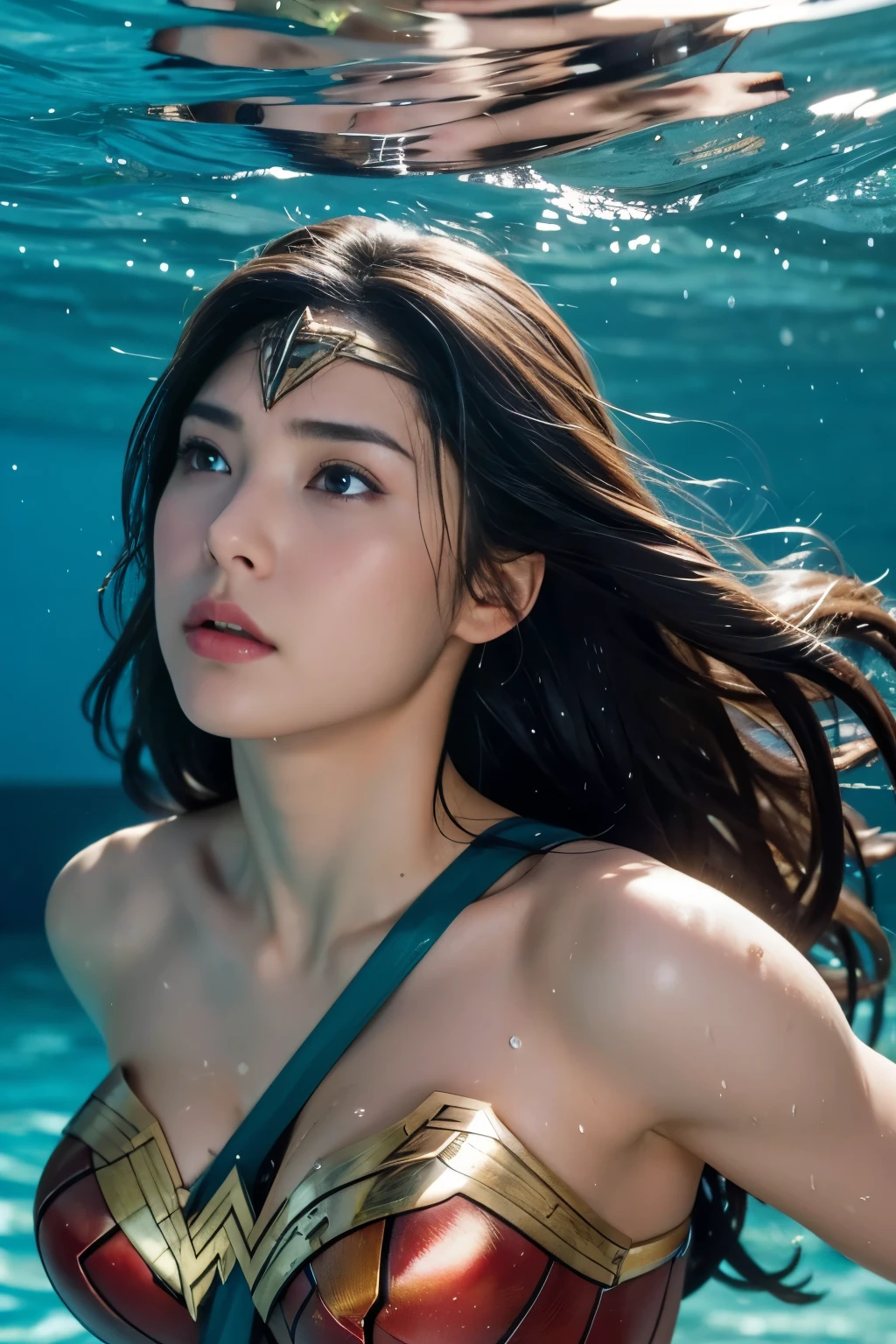 Underwater,perfect wonder woman costume,whole body,Head held underwater,In the pool沈む,Drowning in the pool,Face submerged Underwater,Underwaterに潜る,Submerge your face Underwater,In the pool,inside the fountain,Soaked Underwater,Soaking wet wonder woman,sleeping face,close ~ eye,Open your mouth,Tired face,face of suffering,sleeping face,Soaking wet hair,Wet Hair,Wet body,Fight with the men,Surrounded by men,,caught between men,licked by a man,Entanglement with men, Attacked by men,assaulted by men,being bullied by a man,Sexually abused by a man,Captured by a man,Being restrained by a man、touch your face,、Hair is pulled hard,My head is grabbed,Grab my head,brown hair, masterpiece、beautiful girl、fine eye、puffy eye、highest quality, 超High resolution, (reality: 1.4), Cinema Lighting,so beautiful、Beautiful Skin、(超reality的な)、(High resolution)、(8k)、(Very detailed)、(beautiful and fine eye)、(Very detailed)、 Detailed face、slanted bangeshi hair、brown hair、20-year-old、Wonder Woman Cosplay