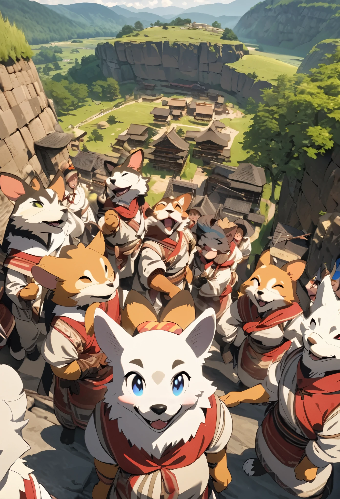 super high resolution, detailed background, World Heritage Site, 6+boys, 6+girls, Happy, joyful, absurdres(Photos of solo travelers)(kemono, furry anthro)cinematic,