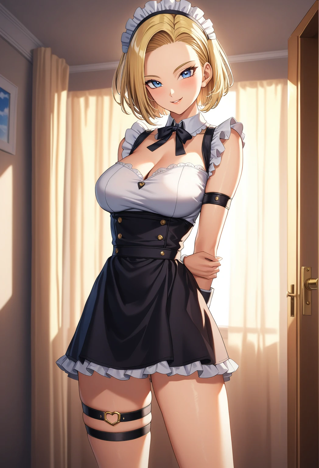 takashi takeuchi,Artorian Pendragon \(Fate\), Saber,1girl in, :D, Ahoge, Blonde hair, Naughty big、large full breasts、 Choker, cleavage, 鎖骨, Dress, elbow groves, gloves, Green eyes, hair between eye, Hair Ribbon, Indoors, Looking at Viewer, bow ribbon, ribbon choker, Short hair, Smile, duo, stairs, Strapless, straplessdress, wedding dress, White Dress, White Gloves, White ribbon, , ((masutepiece)), Best Quality, High resolution, Unity 8k壁纸, (Illustration:0.8), (Beautiful detailed eyes:1.6), extra detailed face, Perfect Lighting, extremely details CG, (Perfect hands, Perfect Anatomy)、(Skirt lift:1.3), (Black panties:1.3)、(Skirt that rolls up:1.3)、(Fully exposed panties:1.5)、Mouth open