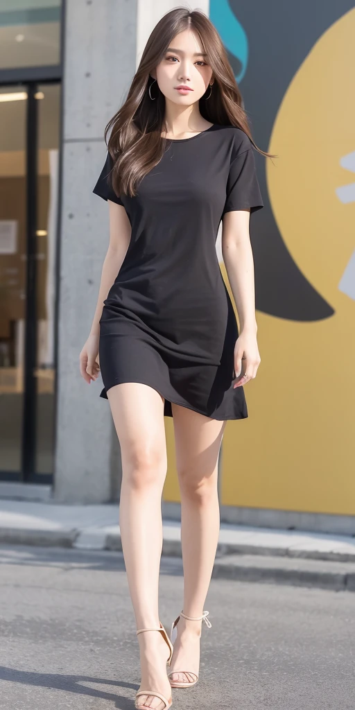 mix4, 20d, solo, long_hair, shirt, dress, high_heels, full_body, look_at_viewer, (8k, RAW photo, best quality, mastery:1.2), (realistic, photo-realistic:1.37), professional lighting, photon mapping, light energy transfer, physically based rendering,