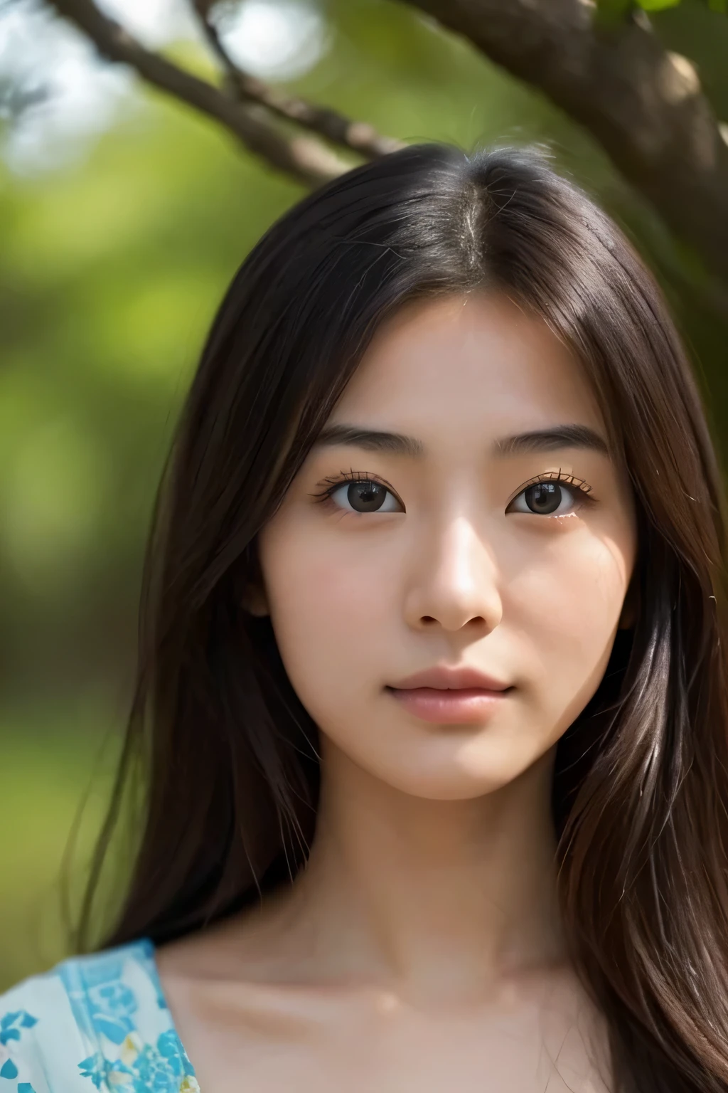 (beautiful realistic japanese woman、20-year-old、Beautiful woman)、Something strange seems to be happening、premonition、sun、air movement、(nature)、miraculous beauty、