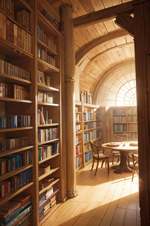 tall round room with walls covered by shelves for storing ancient scrolls