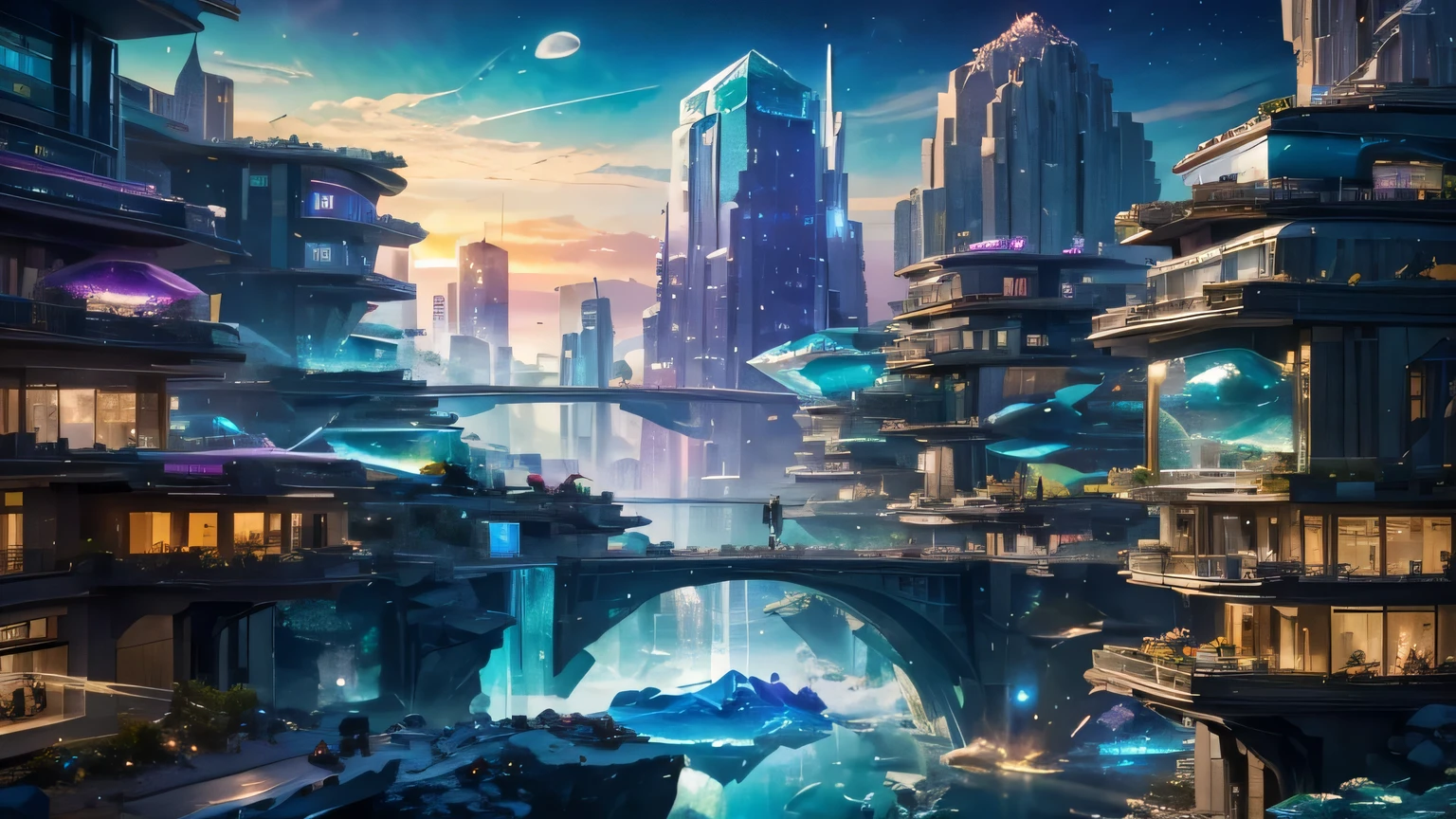(best quality,8k,highres,masterpiece:1.2),ultra-detailed,(realistic,photorealistic,photo-realistic:1.37),THE MOST BEAUTIFUL CITY, DE MINERALS OF CRYSTALS, IN THE FUTURISTIC SHINING WORLD,uinque district of towering mineral crystals,towering buildings,sparkling gemstones,crystal-clear skyscrapers,translucent structures,giant crystal formations,vibrant lights, futuristic architecture,modern infrastructure,streets filled with life,energy flowing through the city,people marveling at the beauty,multicolored buildings reflect the sunlight,with a touch of futuristic charm,sky filled with floating planets,magnificent celestial bodies,tranquil atmosphere,harmony of colors,awe-inspiring view,serene and captivating cityscape,revealing the marvels of advanced technology,peaceful yet vibrant ambiance,a majestic fusion of nature and modernity,celestial phenomena illuminating the sky,evoking a sense of wonder and awe,natural crystals intertwine with modern designs,gleaming minerals adorning every corner,mirrored facades, reflecting the magnificence,mystical glow emanating from every structure,colorful minerals changing hue with the rising sun,prismatic light dancing through the city,mineral-rich landscape creating a unique sparkle,ethereal beauty capturing the imagination of all who visit,transcending the boundaries of time and space,a city that embodies the beauty of crystals and the dreams of the future.