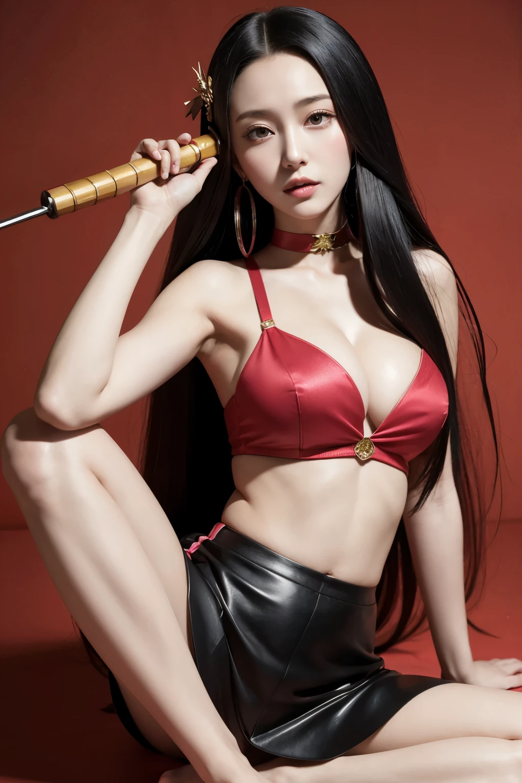 Masterpiece 8k wallpaper photograph of full body a young and beautiful nezuko chan, her cute tiny detailed body frame of 145cm height with slim waist and thin thighs, flat and smooth abdomen, contrast with her large-size full breast, fat ass and round butt, detailed beautiful japanese face with white skin and big brown eyes, nezuko, very long hair, multicolored hair, black hair, red hair, gagged, bamboo, gag, dynamic pose, dynamic angle, a girl in a pink outfit is holding a sword in her hand, nezuko, nezuko-chan, demon slayer, fanart, demon slayer artstyle, official anime artwork, official art, official artwork, demon slayer, kimetsu no yaiba, anime cover, high detailed official artwork
