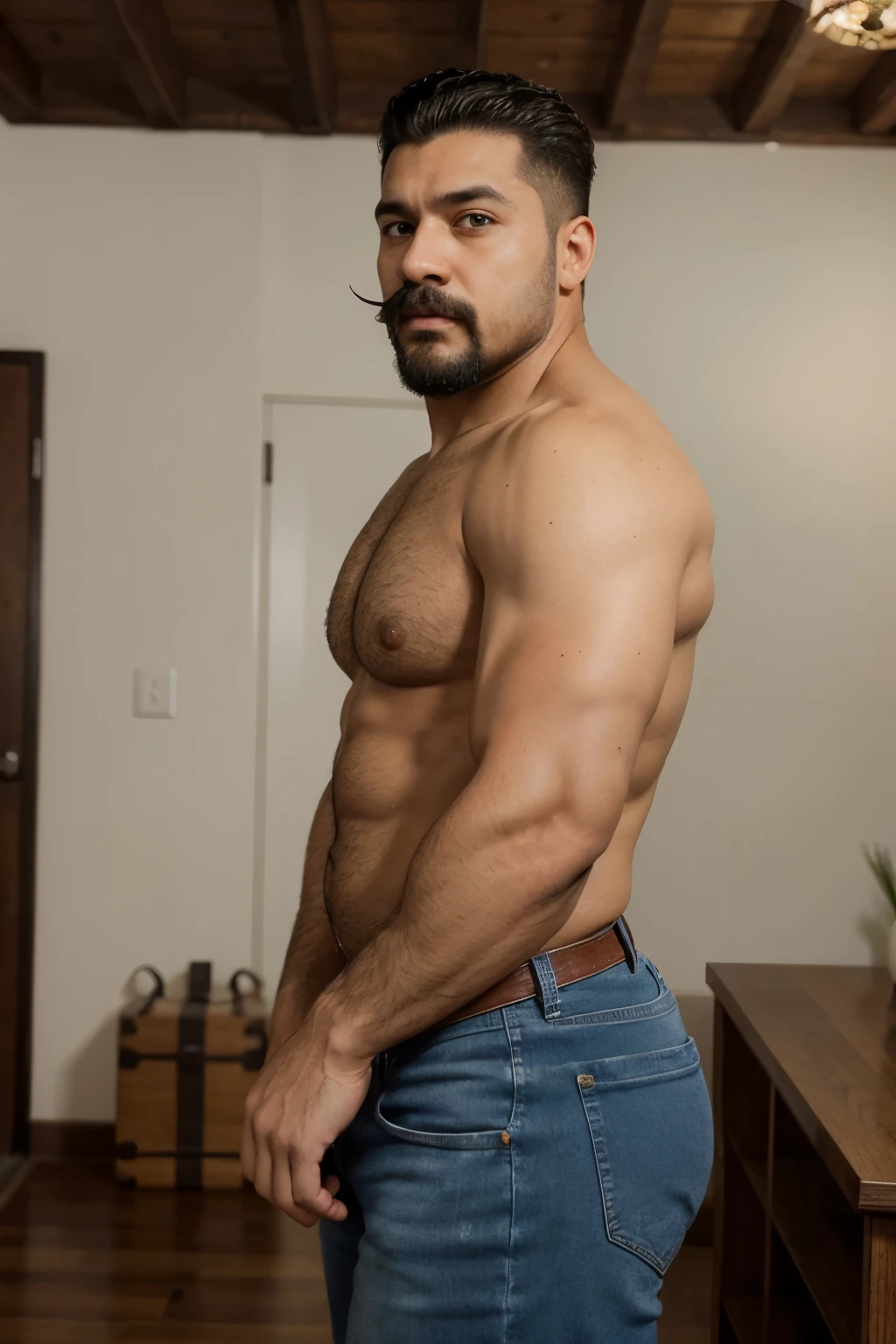 Brazilian man, cuerpo completo, Big body muscular, muy nalgon, musculoso con barba y bigote en camisa blanca, La mejor calidad,4k,8k,Hombre muy atractivo con barba, Vello facial bien cuidado, Pescador, Impresionante, realista, Imagen ultrarrealista, Bigote natural, Hombre viejo,foto retrato suave 8 k, Retrato muy detallado, Bigote grueso, Estilo hiperrealista, Barba fina y brillante, vello facial corto, Barba incipiente, Pescador, cara detallada, Retrato ultra realista, cabello canoso, Big muscles, Big butt ,jeans backside