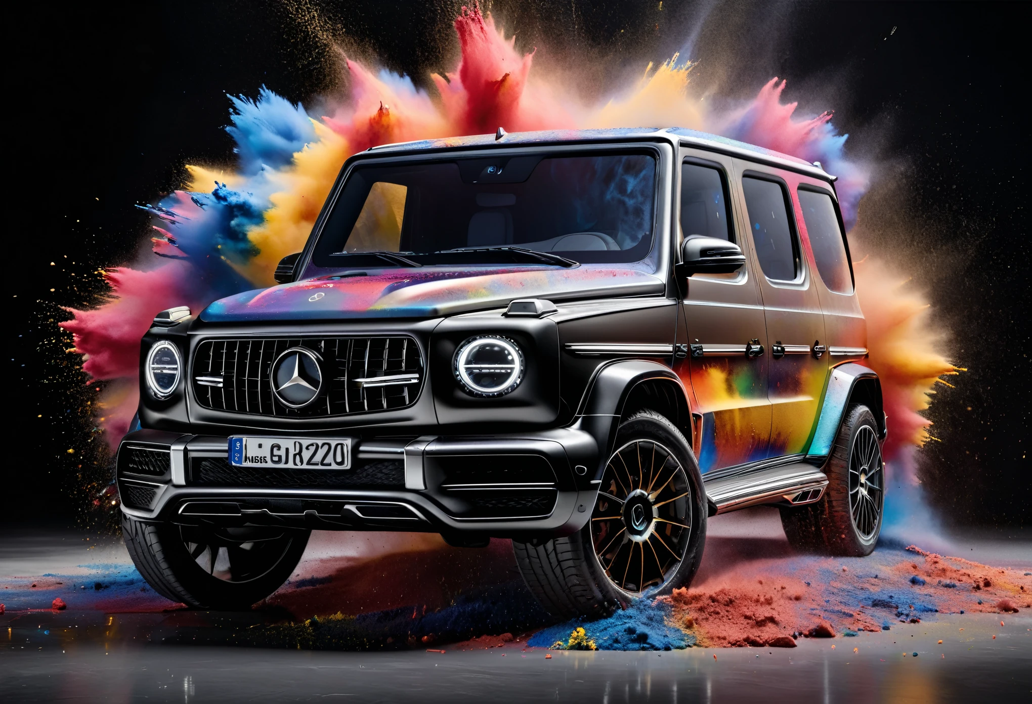 2020 Mercedes Class G, Studio background, Paint exploding in the background