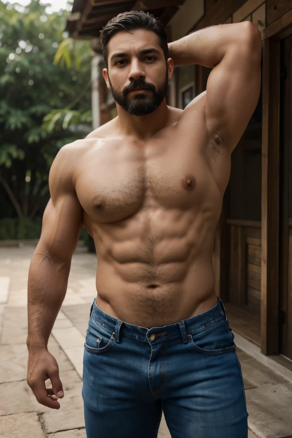 Brazilian man, cuerpo completo, Big body muscular, muy nalgon, musculoso con barba y bigote , La mejor calidad,4k,8k,Hombre muy atractivo con barba, Vello facial bien cuidado, Pescador, Impresionante, realista, Imagen ultrarrealista, Bigote natural, Hombre viejo,foto retrato suave 8 k, Retrato muy detallado, Bigote grueso, Estilo hiperrealista, Barba fina y brillante, vello facial corto, Barba incipiente, Pescador, cara detallada, Retrato ultra realista, cabello canoso, Big muscles, Big butt ,naked jeans