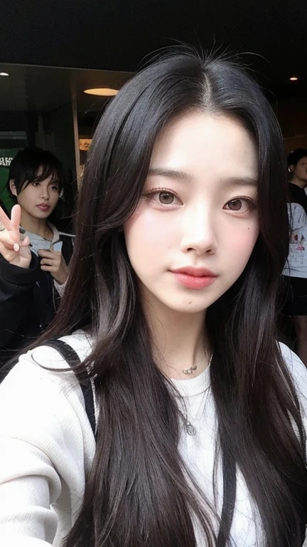 Woman with long dark hair holding a peace sign and a drink, BLACKPINK's Jisoo, black pink jisoo, Blackpink Jenny, TWICE's Tzuyu, Nam Jae-young, Black Pink's Joshi, Ulzzang, Roseanne Park from Blackpink, Kim Do-young, BLACKPINK's Jisooの似顔絵, One adorable Korean face, Choi Hong-hwa, Beautiful young Korean woman