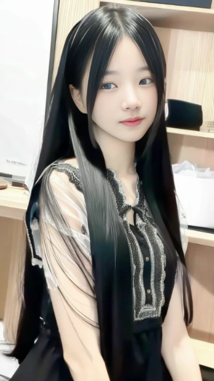 Ultra HD, The 8k quality, girl with, Very long hair, black blur dress, Detailed eyes, Front capture, unreal enginee 5, very cute bmangpor 