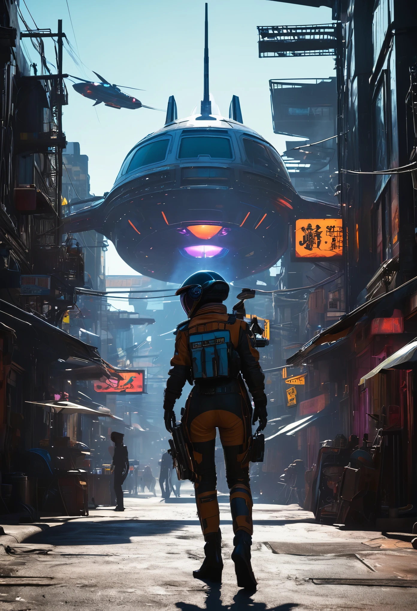 (best quality,4k,8k,highres,masterpiece:1.2),ultra-detailed,realistic,photorealistic:1.37,cinematic,sci-fi,western,portrait,cowboy bebop,neon lights,dystopian cityscape,retro-futuristic,deep space exploration,vivid colors,wisps of smoke,dusty desert,futuristic technology,action-packed,gritty atmosphere,dynamic poses,intergalactic bounty hunters,explosions and gunfire,stylized characters,classic jazz music, space cowboy,iconic starship battles,edgy character designs,fashionable space outfits,relentless chase scenes,mysterious femme fatales,hazy sunset,alien landscapes,sleek spaceships,interstellar travel,mixture of cultures and languages,blurred motion,high contrast,shadowy alleyways,rugged terrain,energetic and stylish,blazing hot sun,glowing neon signs,hidden secrets,dramatic lighting effects