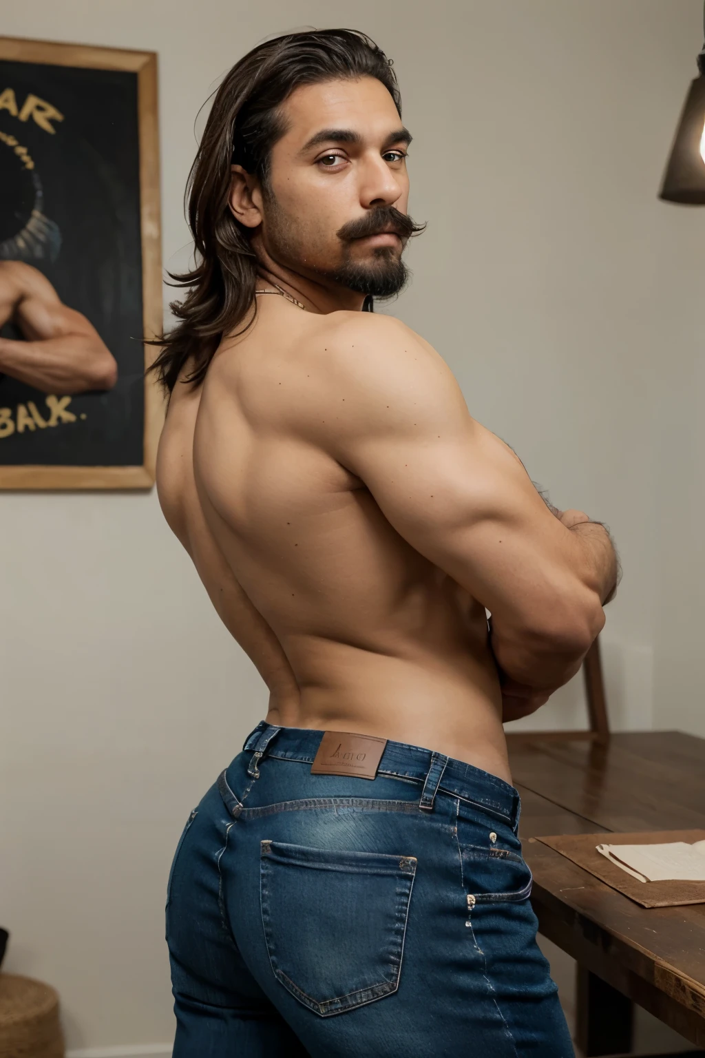 Brazilian man, cuerpo completo, Big body muscular, muy nalgon, musculoso con barba y bigote , La mejor calidad,4k,8k,Hombre muy atractivo con barba, Vello facial bien cuidado, Pescador, Impresionante, realista, Imagen ultrarrealista, Bigote natural, Hombre viejo,foto retrato suave 8 k, Retrato muy detallado, Bigote grueso, Estilo hiperrealista, Barba fina y brillante, vello facial corto, Barba incipiente, Pescador, cara detallada, Retrato ultra realista, cabello canoso, Big muscles, Big butt ,naked jeans   backside backside 