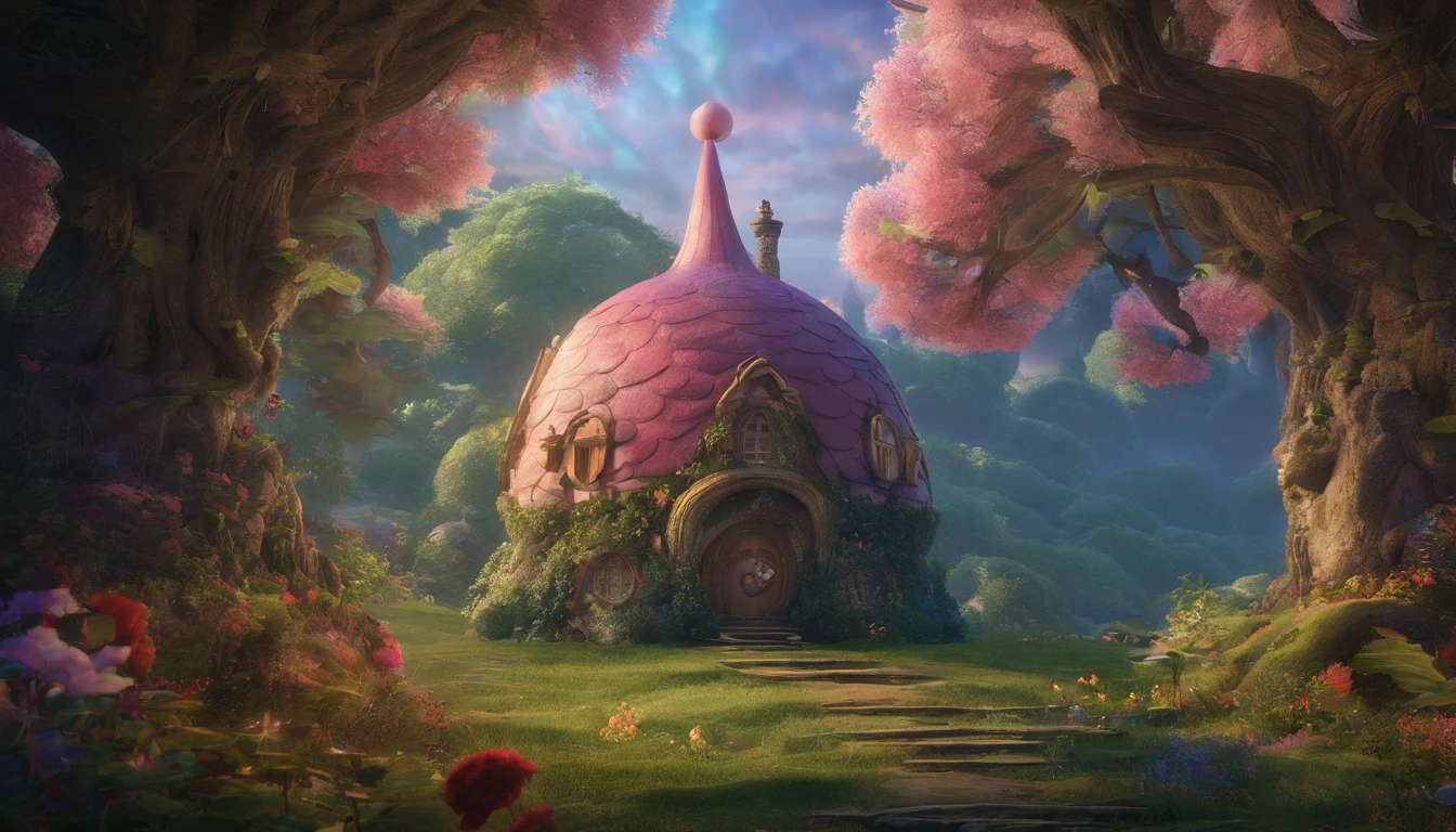 midnight、In the forest of heaven、Spherical strangely shaped house、Dream world、Fairy House、 Best Quality, High resolution, 8K