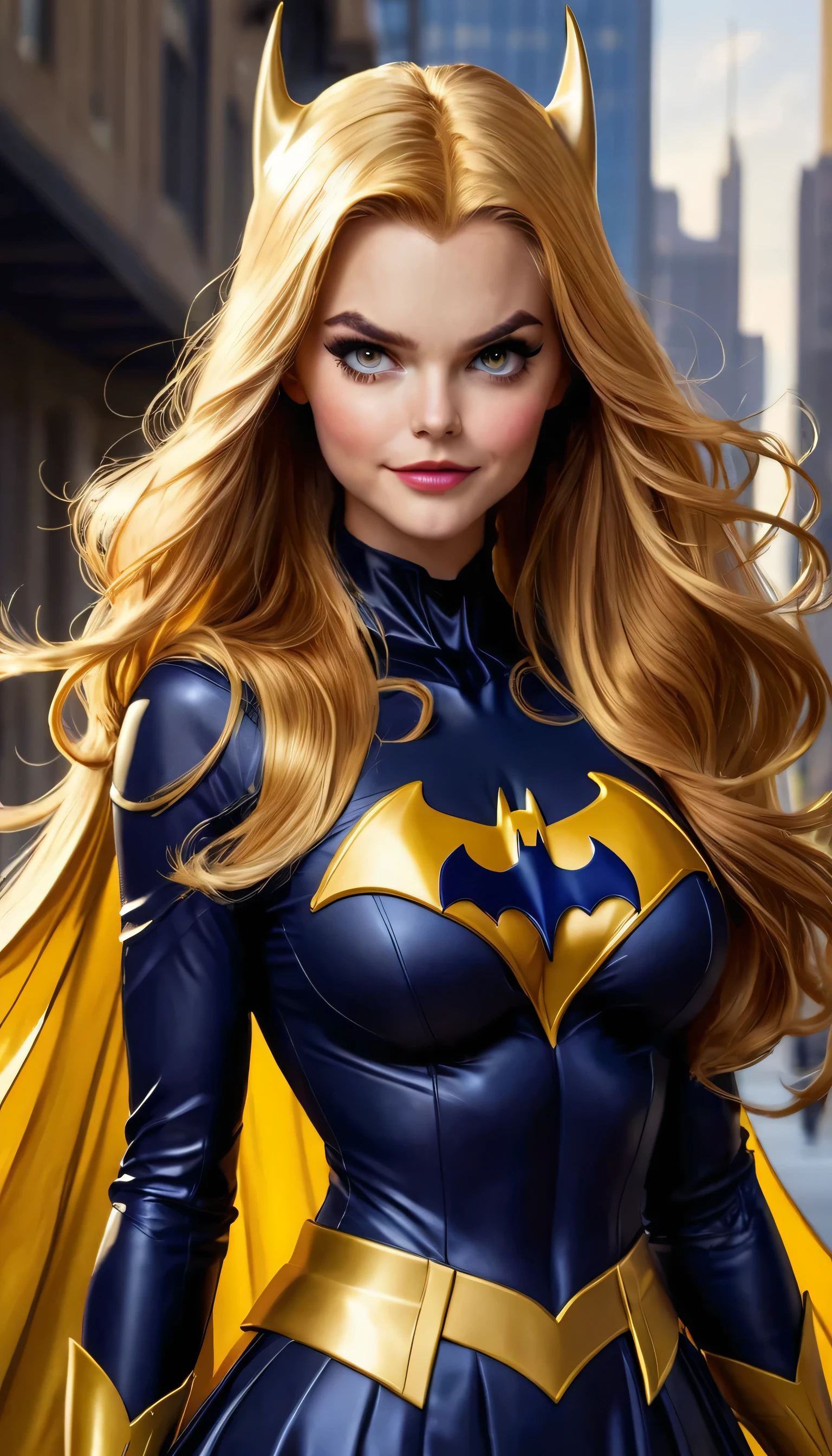 THE MOST BEAUTIFUL AUSTRALIAN GIRL super heroes batgirl EVER CREATED WITH golden LONG HAIR and with tradiitional DRESS