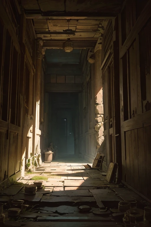 very tall narrow rotunda with walls covered by shelves, ((ancient scrolls)), ((dark)), cold, old, delapidated, ruin, frog perspective