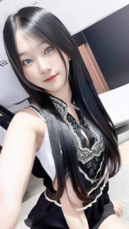 Ultra HD, The 8k quality, girl with, Very long hair, black blur dress, Detailed eyes, Front capture, unreal enginee 5, very cute bmangpor 