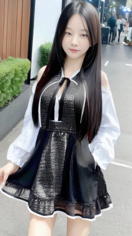 Ultra HD, The 8k quality, girl with, Very long hair, black blur dress, Detailed eyes, Front capture, unreal enginee 5, very cute bmangpor