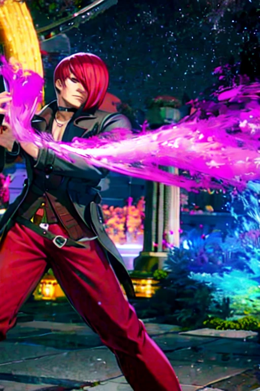 30 year old man, alone, alone, athletic, video game character, The King of Fighters, Iori Yagami, wears trench coat, blue fire, cinematographic, Ultra-sharp focus, award-winning photography, perfect contrast, High sharpness, depth of field, ultra detailed photography, Global lighting, smooth, ultra high definition, 8k, Unreal Engine 5, Ultra-sharp focus, award-winning photography, art station trends,