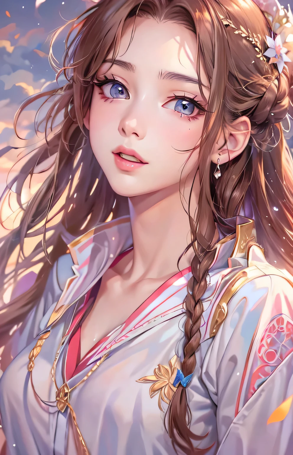 ((highest quality)), ((masterpiece)), (Get used to it), masterpiece、highest quality、High resolution、High-quality images、8k, 1 female、Skin Radiance、Texture of skin and clothing、Expression of fine eyes、Shiny light light brown hair,Girl with long braided hair, Manga inspired by Lee Jong-suk, Trending on deviantart, realism, detailed manga style, Manga art style, Perfect Line Drawing, Beautiful line art, digital manga art girl, K-POPアイドル, Perfect Face , Adult female , Perfect Face , Adult female , Ariel , in the beautiful sea ,
