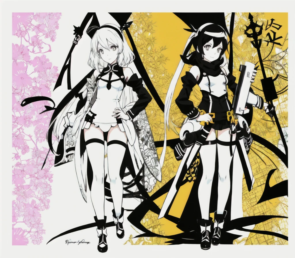anime pose ,white background,full body, monochrome tone