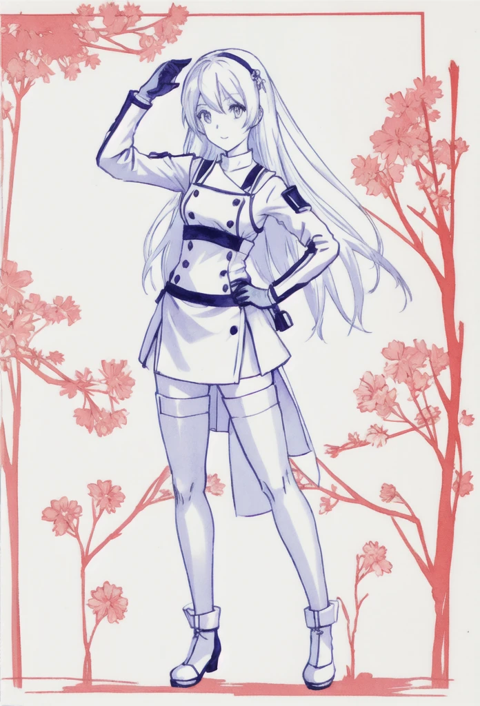 anime pose ,white background,full body, monochrome tone