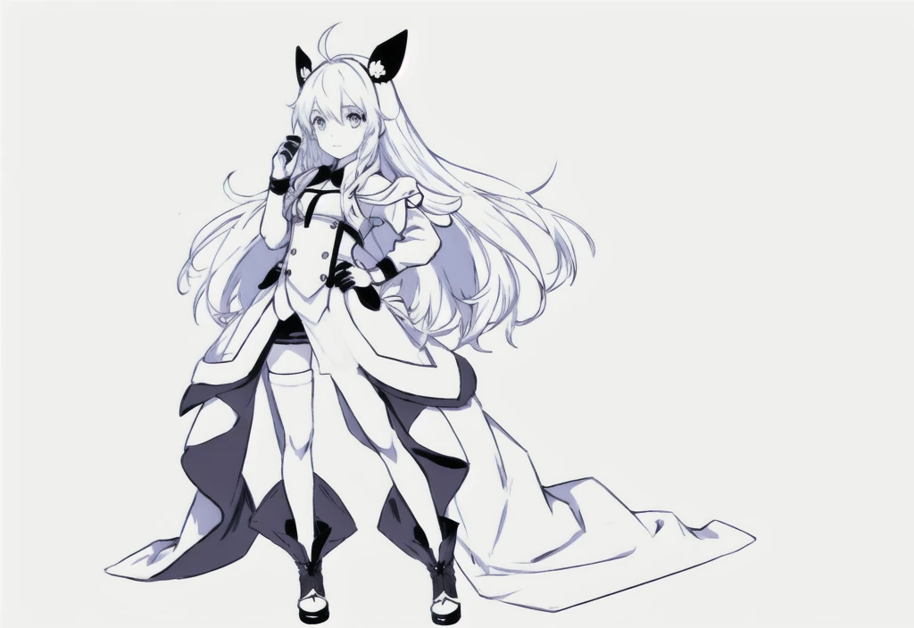 anime pose ,white background,full body, monochrome tone