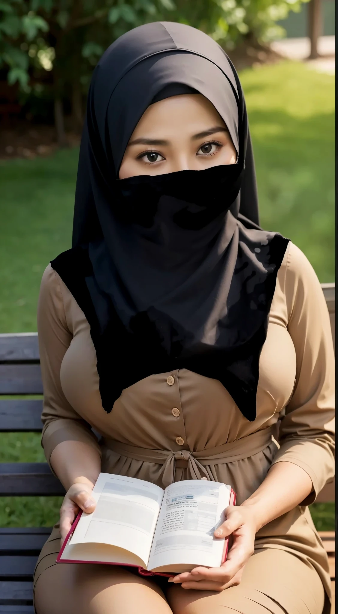 50 years Old, Hijab Indonesian mature woman, Big Tits : 66.9, Gamis, Breast out from her clothes : 1.9, at doctor office, Dark light, at Nighttime