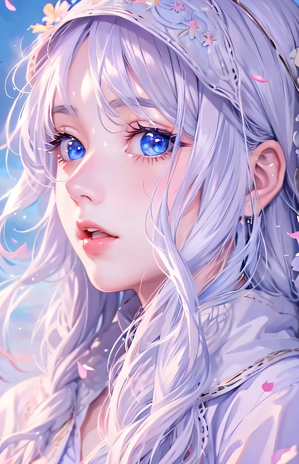 ((highest quality)), ((masterpiece)), (Get used to it), masterpiece、highest quality、High resolution、High-quality images、8k, 1 female、Skin Radiance、Texture of skin and clothing、Expression of fine eyes、Shiny silver hair,Girl with long braided hair, Manga inspired by Lee Jong-suk, Trending on deviantart, realism, detailed manga style, Manga art style, Perfect Line Drawing, Beautiful line art, digital manga art girl, K-POPアイドル, Perfect Face , Adult female , Perfect Face , Adult female , Beautiful light blue eyes , Ariel , in the beautiful sea ,