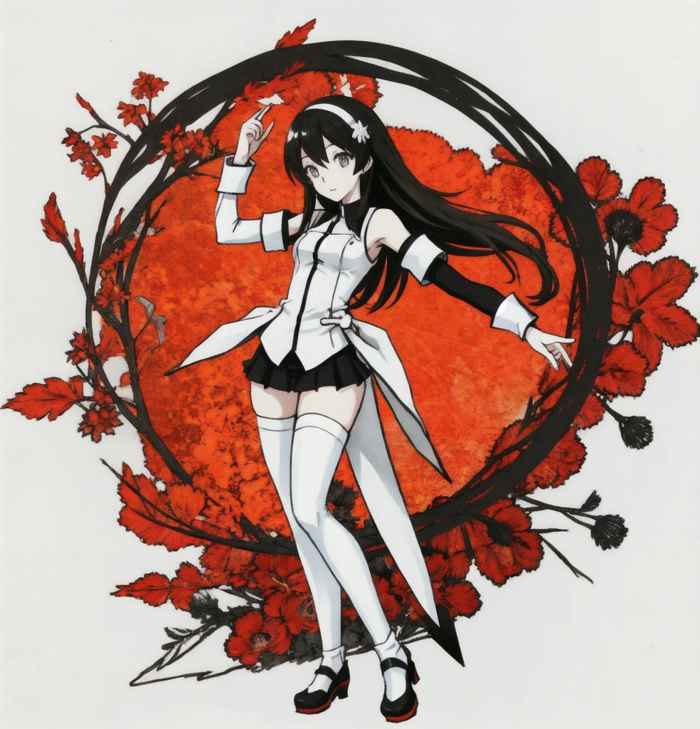 anime pose ,white background,full body, monochrome tone