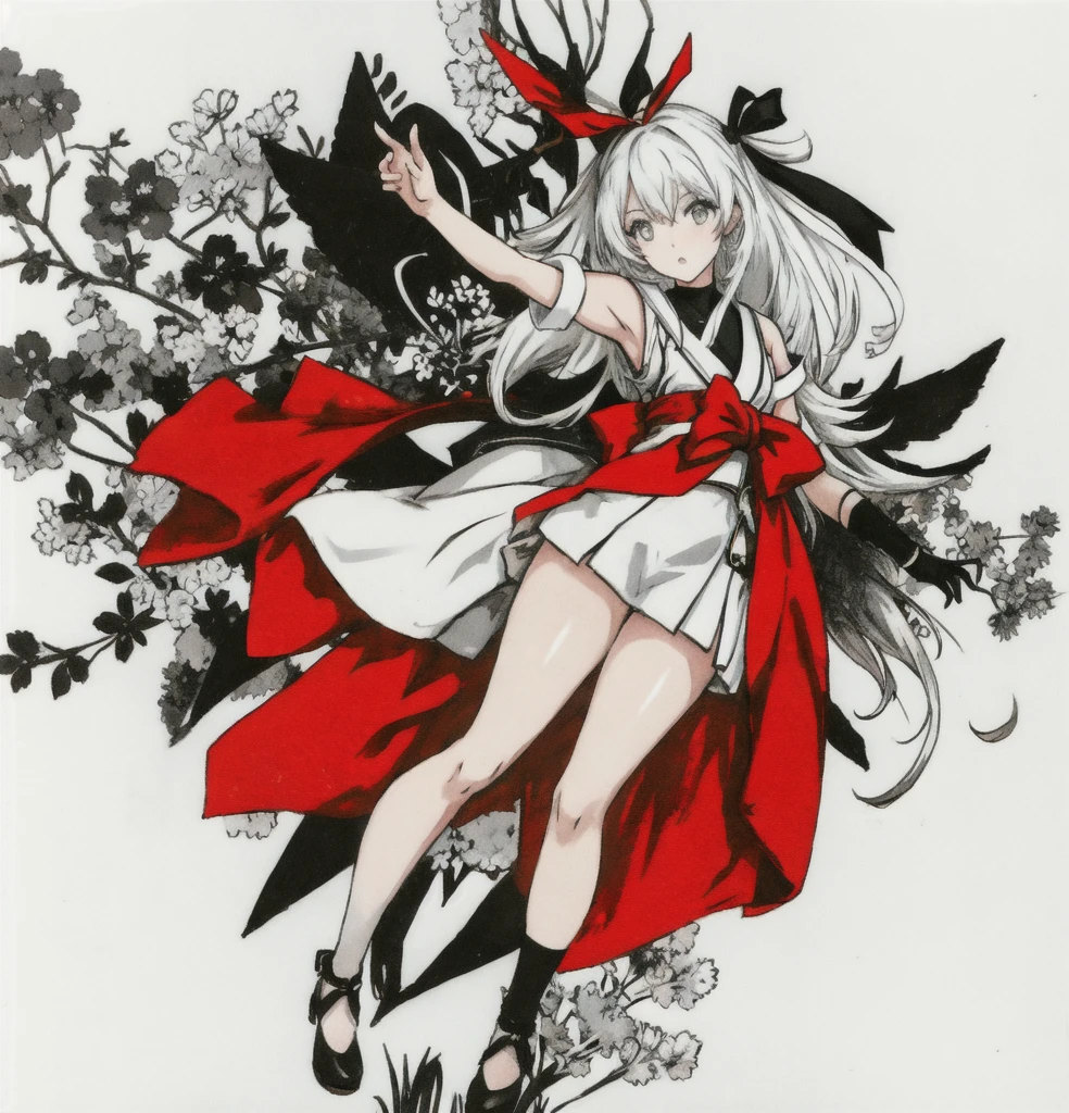 anime pose ,white background,full body, monochrome tone