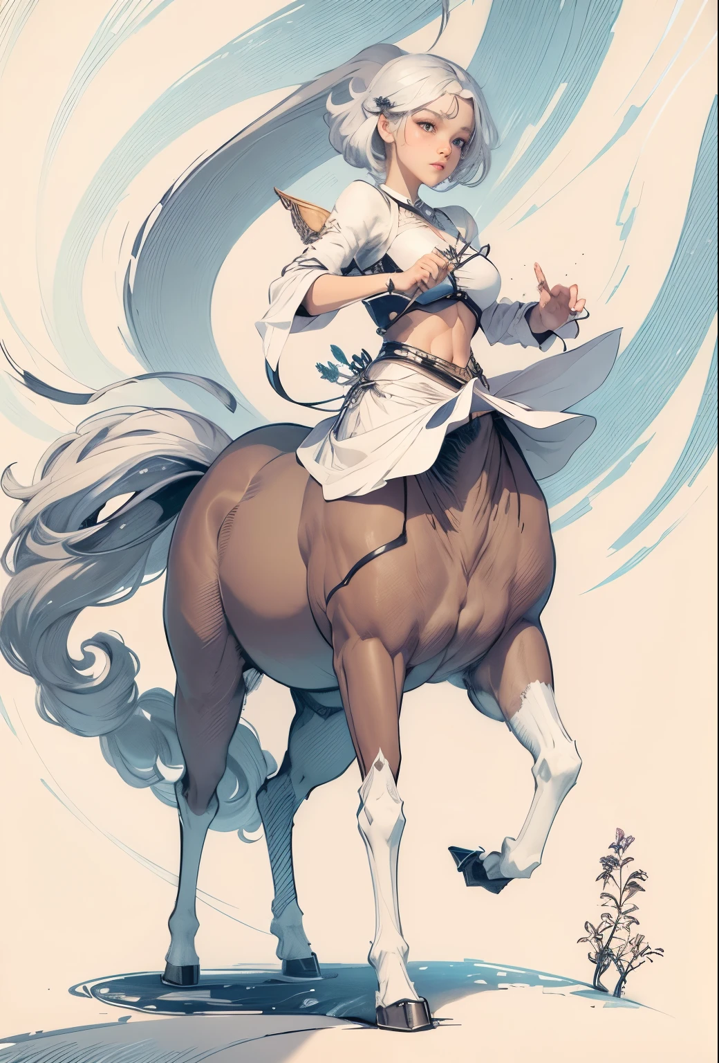 Extreme detail CG Unity 8K wallpaper, masterpiece, highest quality), (exquisite light and shadow, highly dramatic graphics, cinematic lens effects), two people yan, (yan is a centaur, a mare in a white lace costume, an old man next to him, a human head horse body, crossbreeding, no panties, four hooves, white horse, fat buttocks, eager to mate, bikini, open ass with hands, lace bra, exposed, waiting back, transparent lace panties, double ponytail, wild, seductive silver-gray hair color, From the planet Centaur, Kardashian, Centaur, standing, hooves open) (Ji is an old man with a whip in his hand, whipping Yan) --auto --s2