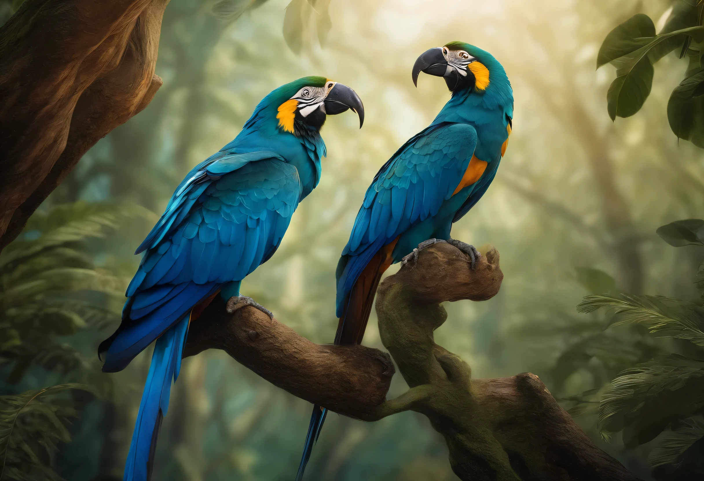 Arara azul, grande, realista, 3d, 8k, Adobe Ilustrador, forte, cores vivas, linhas finas, imagem mais ampla com outros animais no fundo