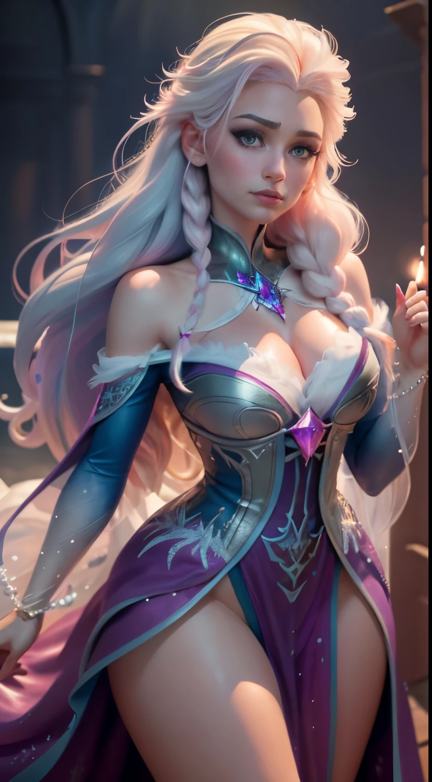 (elsa frozen-rose quartz SU mezclando modelos .) (ultra FUSION) Highly detailed CG unity 8k wallpaper, style shot, complex, high detail, dramatic, highest quality movie still image, very detailed, masterpiece, best quality, character design, Elsa, Elsa from Frozen,Pink Diamond fusion (( Dark style)), realistic ultra-detailed rendering style, natural light, sharp character design, (hard focus, 8k), (((natural skin texture))), 8k textures, soft cinematic lighting, adobe lightroom, dark room, hdr, Sophisticated, Elegant, Rich Detail, Sharp Focuilm Look) )), Soothing Tones, Detail Frenzy, Intricate Detail, Super Detail, Low Contrast, Soft Film Lighting, Dull Colors, Exposure Blending, HDR, Fade, 35mm, f/1.4, ISO64, f16, 25 sec.