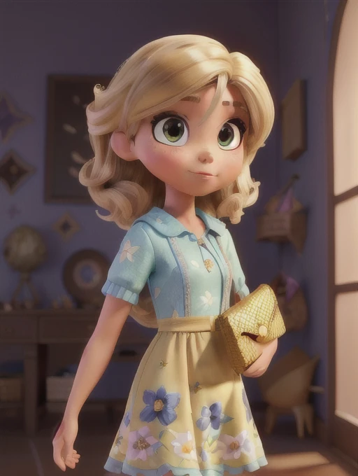 estilo pixar, foto de uma linda e deslumbrante personagem supermodelo brasileira, olhos de mel, cabelo castanho claro longo, messy and windy, sacudindo o cabelo, close up ampliado em retrato de corte apertado, andando por um (fugitivo em uma cena de desfile de moda pessoas:1.2) vestindo um (fluttering floral dress:1.3) (expensive clutch bag in hand:1.3) (Lighting-Gold:1.2) detalhes do fundo dos objetos em primeiro plano (obra de arte:1.2) (fotorrealista:1.2) (Bokeh:1.2) (melhor qualidade) (color grading) (pele detalhada:1.3) (intrincado) (8k) (HDR) (cinematic lighting:1.3) (sharp focus), cabelo messy and windy, lindos grandes olhos reflexivos circulares, Pixar render, smooth cinematic unreal engine, intrincado detail