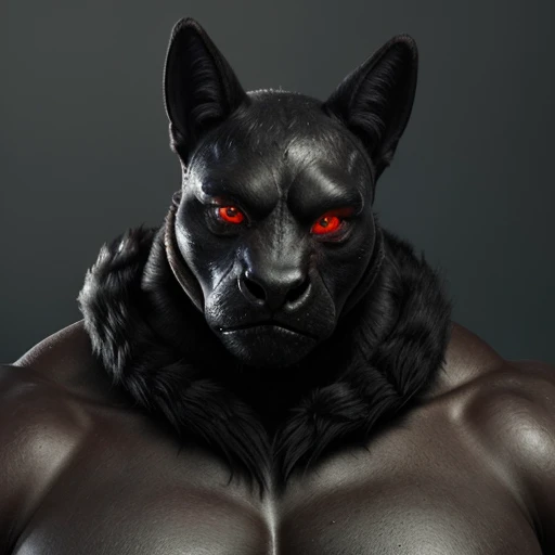 a strange creature, Its body was very large and muscular. With black fur, eyes red.
