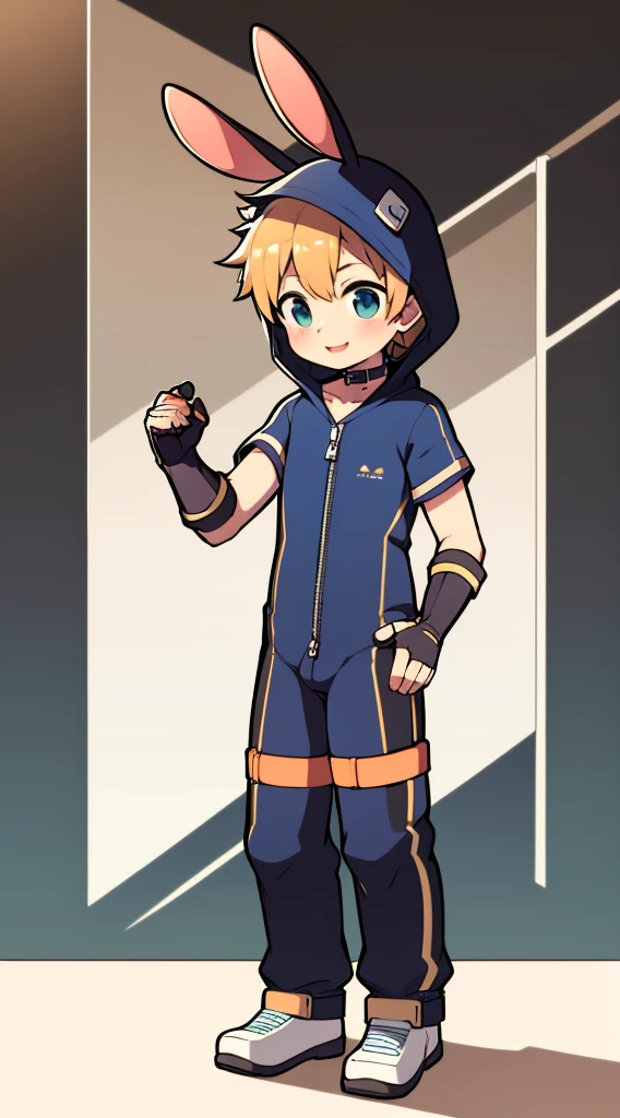 Shota,One-piece mountaineering suit,Slender figure,Goggles,fingerless gloves,stood up,Rabbit ears,Sailor collar,happy,Pull down the zipper,hood