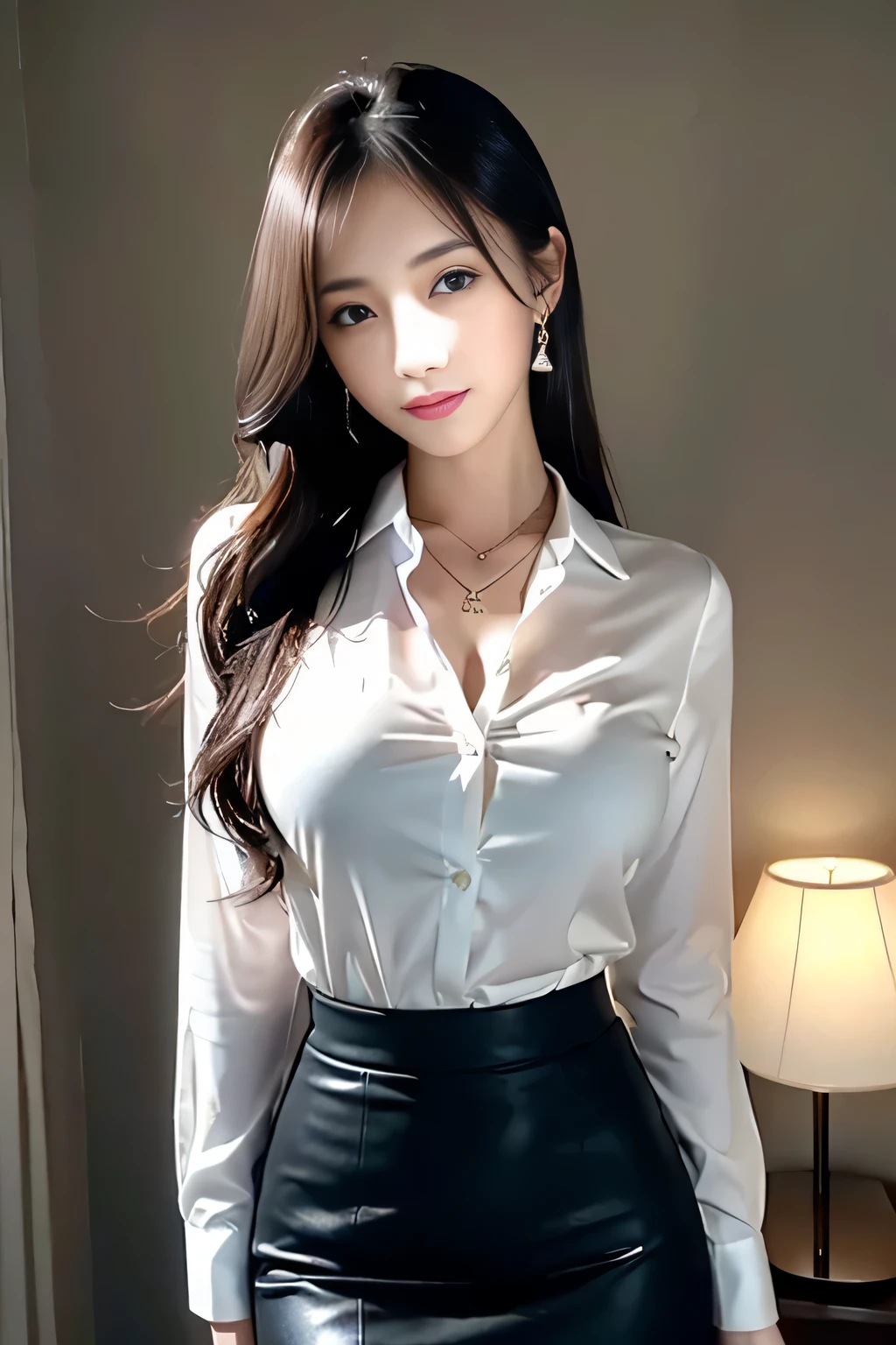 (((32ｋ,High detail,High Detail、masterpiece,Attention to detail,Whole Body Ezbian,solo))),RAW Photos & Realistic atmosphere,Beautiful deep blue eyes,Mouth details,glossy lips,Fine eyebrows,With soft white skin that shines in every detail、Detailed eyes、blue eyes,Very beautiful eyes,Detailed lips、Very beautiful face,Very well-formed face、A vivid face,Beautiful, shining lips, Realistic Young Gravure Idol, Very beautiful woman, , Young Sensual Gravure Idol, Young Gravure Idol, Beautiful and cute mature woman, 26 years old,My whole body is wet,dripped down,Blushing,Very beautiful, Sexy and elegant 24 year old girl,medium-long brown shiny hair,Wet hair,dripping water,Dripping,(Looking at the camera：1.4）,（darkness,very dark,Use a flashlight、Illuminating a subject in a pitch black room：1.7）,（Sexy,healthy and toned body,HDT Vision Japan HDT Vision Black HDT Vision Black HDTV Uniform,((Thailand)),,Mature Body, I feel anxious and want to cry,Watery eyes,cold smile,Glare,Glare&#39;s face is beautiful too,high resolution arm,,high resolution fingers,：1.5）,（(collared button shirt、Super huge、Pencil Skirt、necklace、Earrings、Sit upright with sexy legs、Whole Body Ezbian、Foliage plant、office)),((From the knee up)）