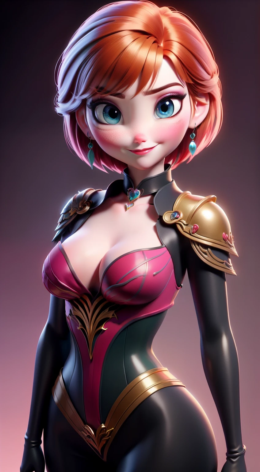 1 kawaii anime girl, nsfw, japanese girl, solo, bright aqua eyes, glasses, eyelids, blush, seductive smile, naughty expression, red lips, cute hair bangs, bob short hairstyle, bright aqua hair, heart shape earings, collar, collarbone, sexy body, slim waist, navel, natural medium breast, cleavage, navel, flat chest, cleavage, detailed erotic dress, pink color knight armor, gold and black color ornament on the dress, erotic pose, looking at viewer, flat green background, upper body