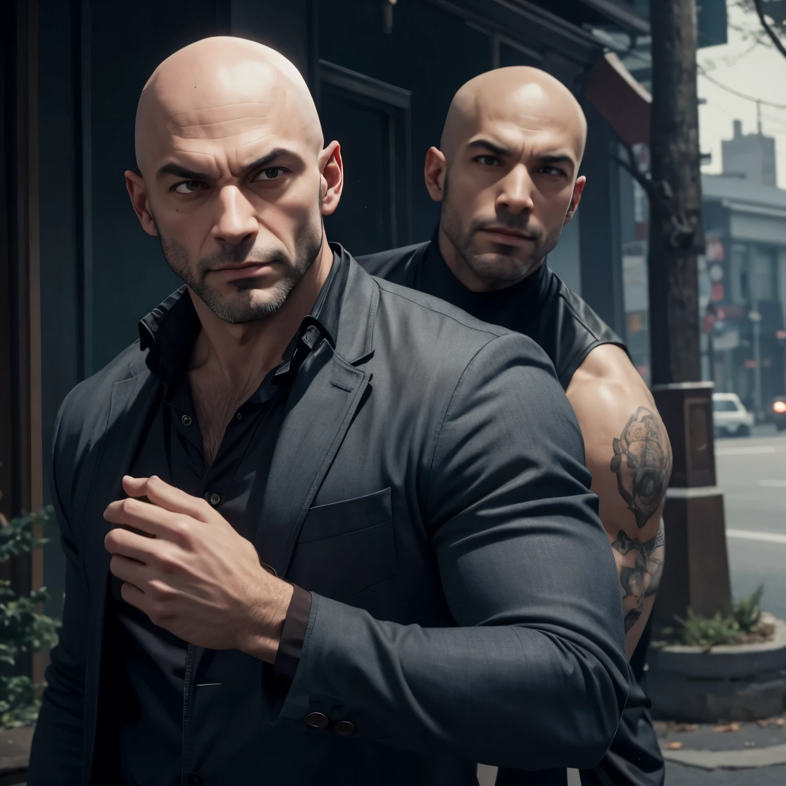 Make a bald man become a bald werewolf 