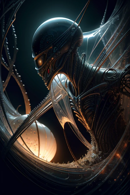 best quality,4k,8k,highres,masterpiece:1.2,ultra-detailed,realistic:1.37,HDR,UHD,studio lighting,ultra-fine painting,sharp focus,physically-based rendering,extreme detail description,professional,art nouveau,tarot card style, 2characters, dynamic angle, female alien,(creatures from outer space),(GirlfriendMix2:1),((A humanoid female alien is emerging crawling out from inside a cocoon:1.5)), ((her lower body is still inside the cocoon:1.5)), evolution, (the alien body fluids nurture the surroundings), fractalized, futuristic alien, (wearing a glass exoskeleton),biological exoskeleton,alien flora,(surreal sci-fi background with bioluminescent fungi),vivid colors,beige and olive hues,trending on cgsociety,landscape,(horror),Yoshitaka Amano style,sci-fi,concept artists,bright and vibrant colors,dreamy lighting