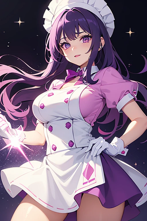 score_9,score_8_up,score_7_up,score_6_up,score_5_up,score_4_up,
1girl,<lora:prune_pony:1>,prune(bombergirl),purple hair,hair between eyes,eyebrows visible through hair,blonde hair,yellow eyes,large breasts,
gloves,hat,looking at viewer,nurse,maid,syringe,