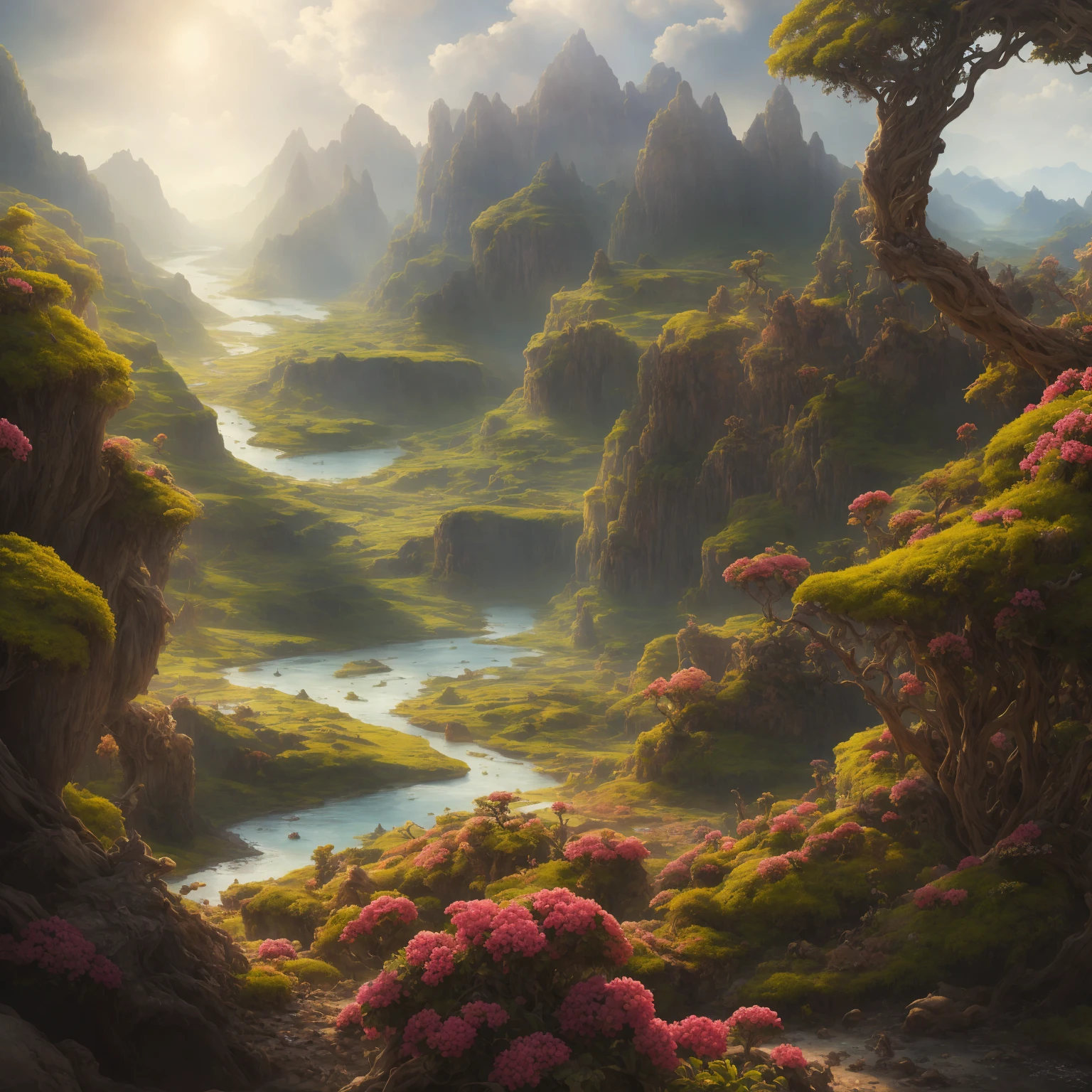 masterpiece, best quality, high quality, Very detailed Cg Unity 8K wallpaper,ecological landscape ,A valley forgotten by time,huge,Smooth,Natron Lake。,Tamarind,miniature,Award-winning photography, Bokeh, depth of field, high dynamic range, bloom, Color difference ,lifelike,Very detailed, Popular topics on artstationh, Trending on CGSociety, complex, high detail, dramatic, Midway Art