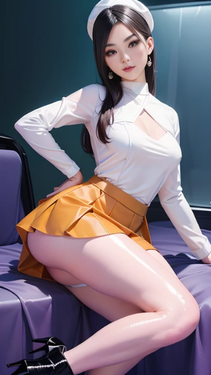 (masterpiece), highest quality, highest quality, Detailed and complex, original,High resolution,full body shot。
(),Very detailed_eye, Very tall,sexy,oversized thick chest,Long and narrow waist,Exaggerated huge thick fat ass,very long and thick legs,,Extremely thick leg muscles,
(eyeliner:0.5),(blush:0.5),Blonde,simple diamond earrings,Detailed skin, Twin tails,
Displaying the viewer, 軽いsmile, Perfect Fingers, Beautiful Hands, good looking,
((Flight attendant uniform)), (orange pantyhose:1.1), orange high heels, Orange short skirt uniform, On the plane(Inside the plane:1.2, motion capture, Leaning forward (Sunken legs), Return to viewer, From below, Perfect Anatomy, (Depth of written boundary:1.1),change:0.1,Realistic:1.3,
(Zhou Xianguang:1),(Structure of the film:1.3), (highest quality, High resolution, Realistic, original, 8k,masterpiece, ),highest quality, Masterpiec8k.High resolution. high rib:1.2, Film Grain, Blurred bokeh:1.2, Lens flare, (Bright colors:1.2), (delicate),Tabletop,超Realisticな,32k,the Extremely Detailed CG Unity 8k Wallpapers, highest quality,Rainbow Color Latex Dress,colorful slime clothes,Deep Turtleneck,Rainbow Slime Long Skirt,black bob hair,Silver Wavy Hair,(Over the knee boots:1.2),Cowboy Shot, street, Country street, (Film Grain:1.2), (Film Overlay:1.3), night,smile,Open your mouth,Details in the mouth,party,Like the whole body