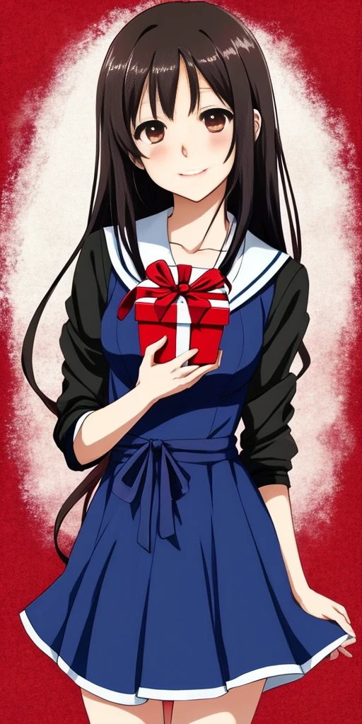 anime girl with a gift in her hand, scared expression,Red cheeks,Embarrassed red cheeks,anime visual of a cute girl, Cute anime girl, up of young anime girl, splash art anime loli, anime moe art style, Kantai collection style, pretty anime girl, cute anime waifu in a nice dress, in dress, anime best girl, Cute anime style, An anime girl, Beautiful Anime High School Girls