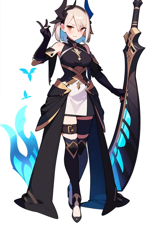 stand posture, cute eyes, adult woman,, solo, high fantasy outfits, ((white background)), full body, holding weapon, 
