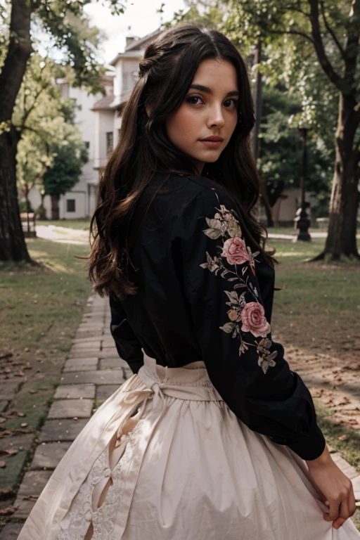 la parte de arriba del vestido es rosado con mangas de tul